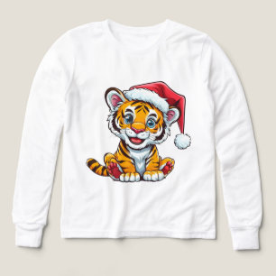 Adorable Cartoon Tiger Cub Wearing a Santa Hat