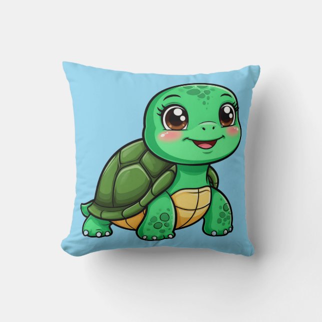 Adorable Cartoon Turtle Smiling Cheerfully Cushion (Front)