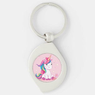 Adorable Cartoon Unicorn With Rainbow Mane Key Ring