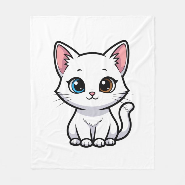 Adorable Cartoon White Cat Fleece Blanket (Front)