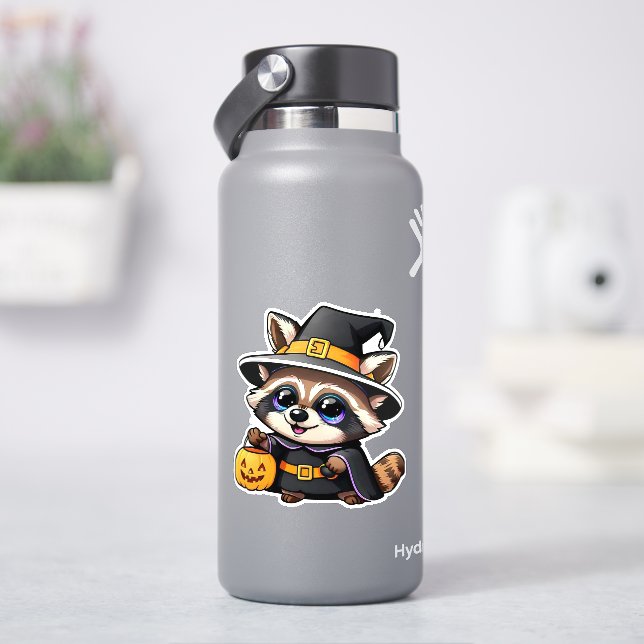 Adorable cartoon witch racoon (HydroFlask)
