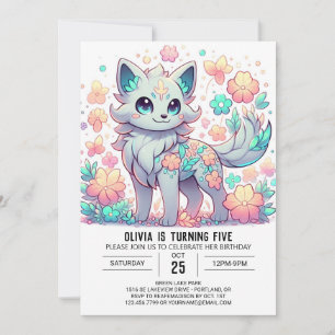 Adorable Cartoon Wolf Digital Birthday Invitation