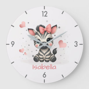 Adorable cartoon zebra girl large clock