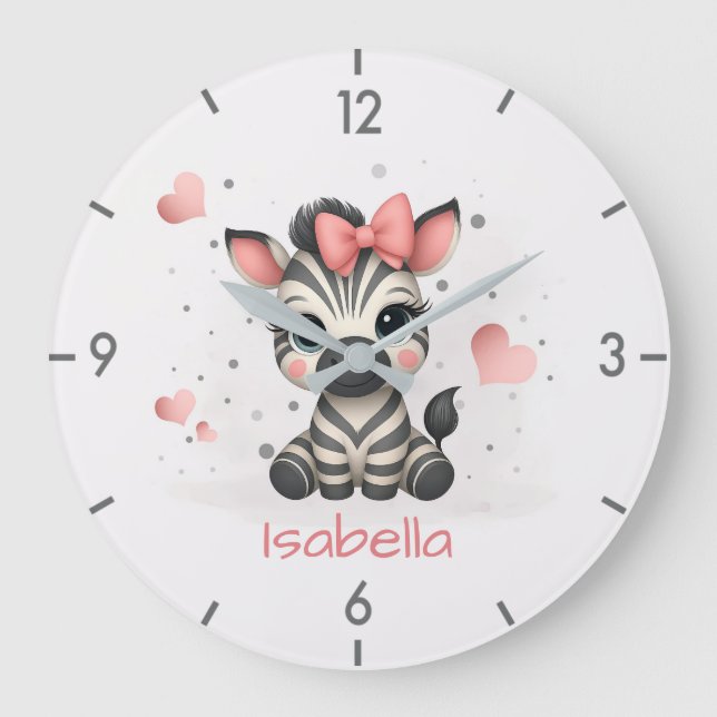 Adorable cartoon zebra girl large clock (Front)