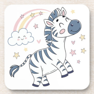 Adorable Cartoon Zebra with Rainbow and Stars    Coaster