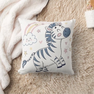Adorable Cartoon Zebra with Rainbow and Stars    Cushion