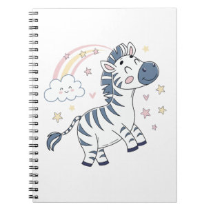 Adorable Cartoon Zebra with Rainbow and Stars Notebook