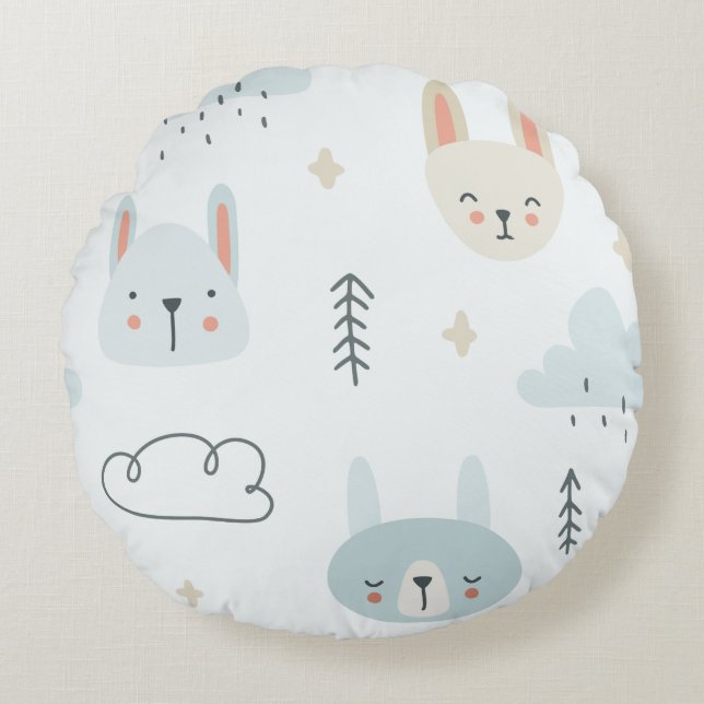 Adorable cartoons pastel pattern kids  round cushion (Front)