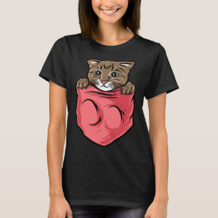 Adorable Cat  and Cute Kitten Pocket Style T-Shirt