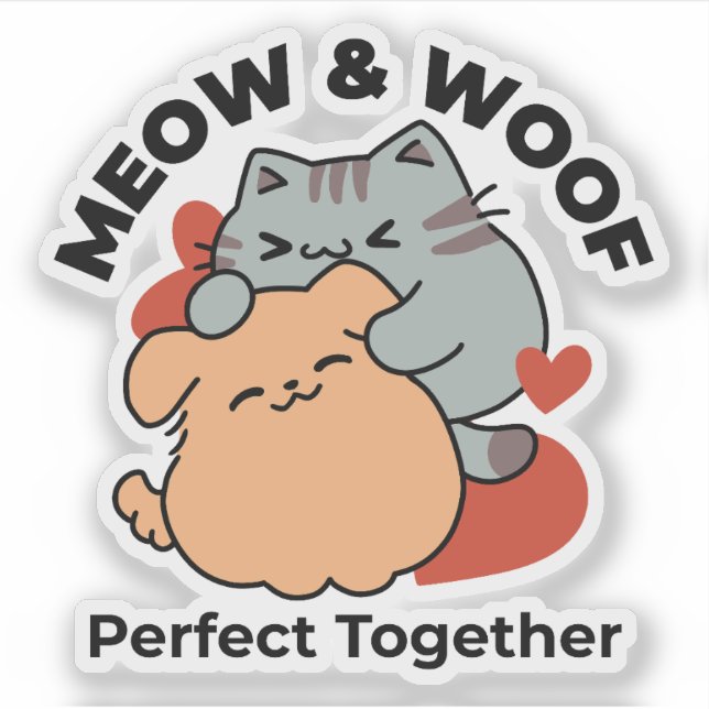 Adorable Cat and Dog Hug – Meow & Woof Design (Front)
