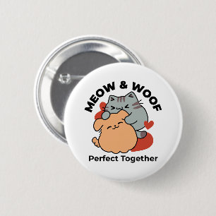 Adorable Cat and Dog Hug – Meow & Woof Design 6 Cm Round Badge