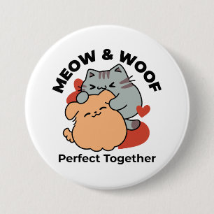Adorable Cat and Dog Hug – Meow & Woof Design 7.5 Cm Round Badge