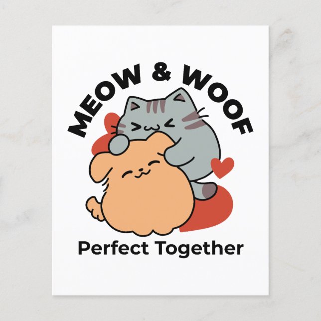 Adorable Cat and Dog Hug – Meow & Woof Design Flyer (Front)