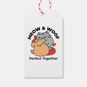 Adorable Cat and Dog Hug – Meow & Woof Design Gift Tags