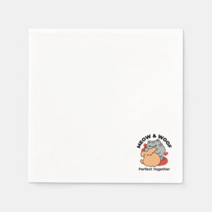 Adorable Cat and Dog Hug – Meow & Woof Design Napkin
