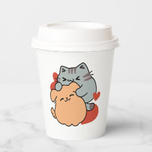 Adorable Cat and Dog Hug – Meow & Woof Design Paper Cups