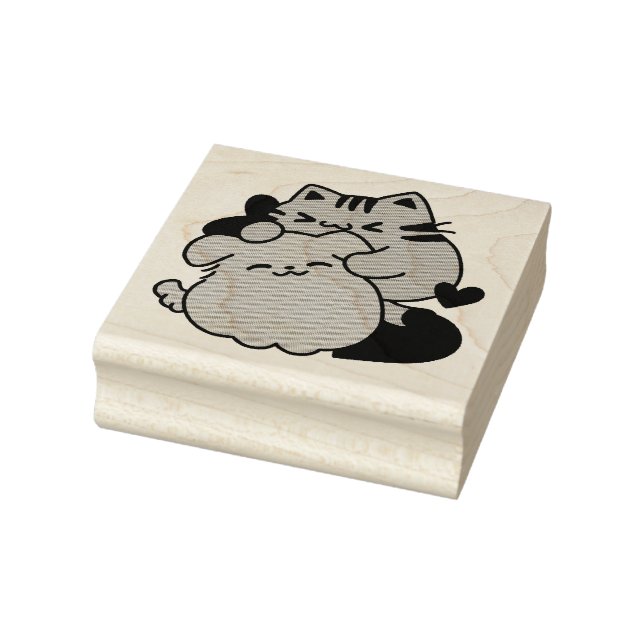 Adorable Cat and Dog Hug – Meow & Woof Design Rubber Stamp (Stamp)