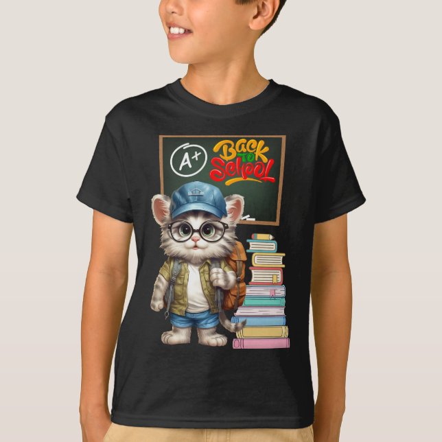 Adorable Cat Back To School Design T-Shirt (Front)