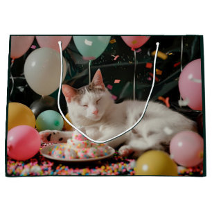 Adorable Cat Birthday Celebration Design Large Gift Bag