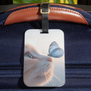 Adorable Cat & Blue Butterfly  Luggage Tag