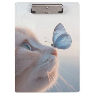 Adorable Cat & Blue Butterfly Spiral Notebook Clipboard