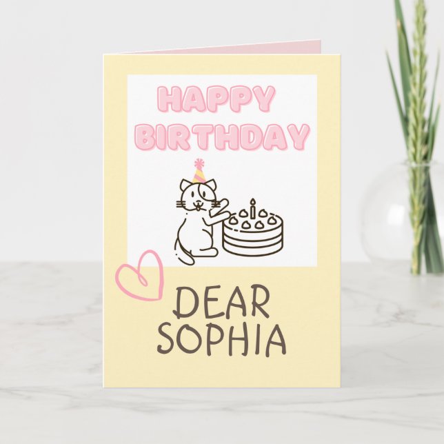 Adorable Cat&Cake Happy Birthday  Card (Front)