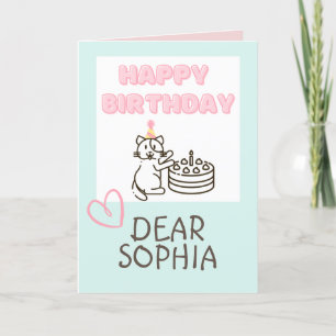 Adorable Cat&Cake Happy Birthday Card