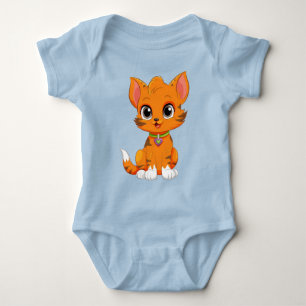 Adorable Cat Cartoon  Baby Bodysuit