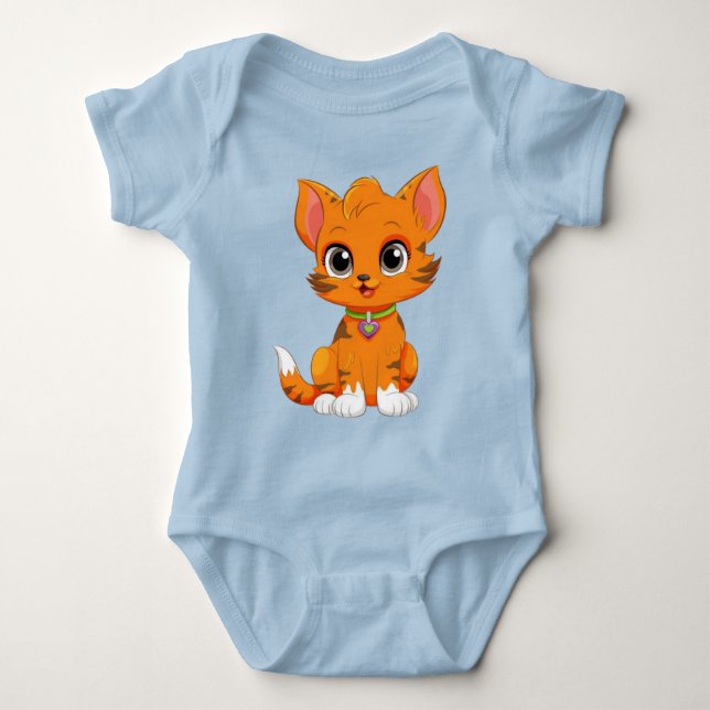 Adorable Cat Cartoon  Baby Bodysuit (Front)