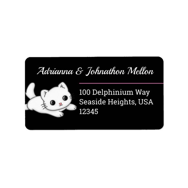 Adorable Cat Custom Black and White Address Label (Front)