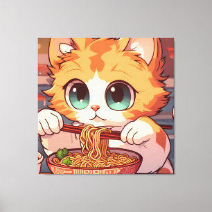 Adorable Cat Eating Ramen Canvas Print