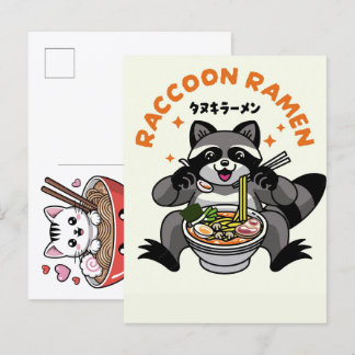 Adorable Cat Enjoying Savory Ramen Noodles Feast Holiday Postcard