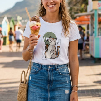 Adorable cat holding an ice cream Tri-Blend shirt