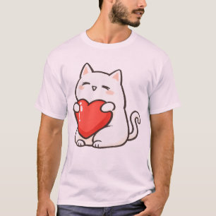 Adorable Cat Holding Heart T-Shirt