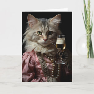 Adorable Cat Holds A Glass Card