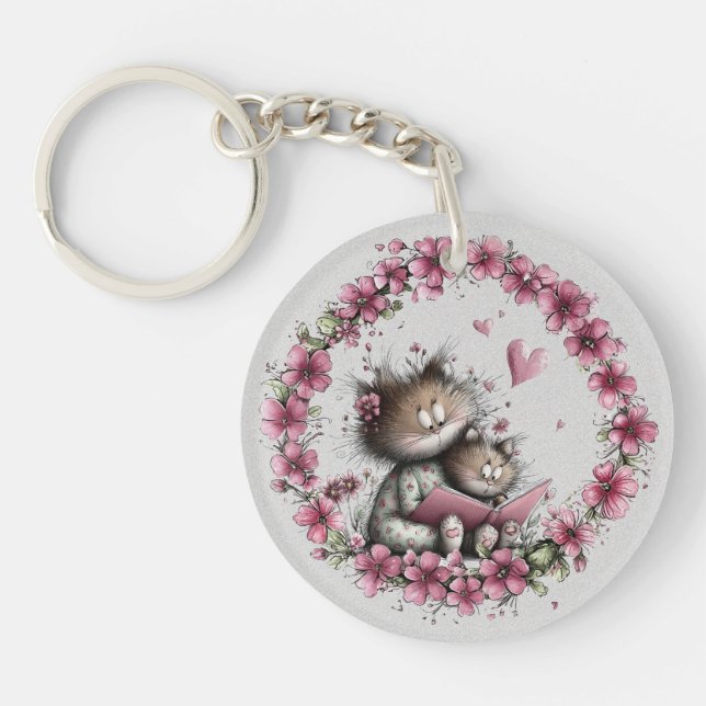 Adorable Cat Illustration Acrylic Keychain (Front)