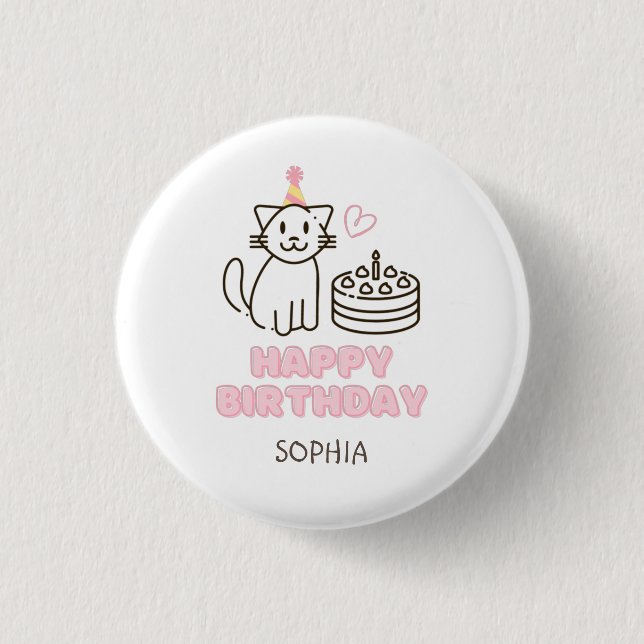 Adorable Cat in a Birthday Hat 3 Cm Round Badge (Front)