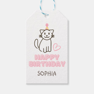 Adorable Cat in a Birthday Hat  Gift Tags