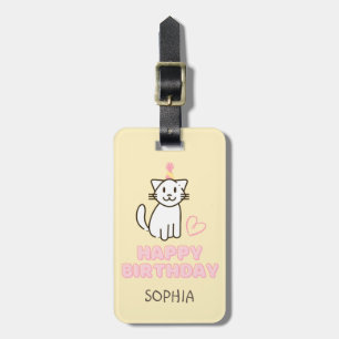Adorable Cat in a Birthday Hat Luggage Tag