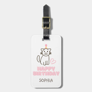 Adorable Cat in a Birthday Hat Luggage Tag
