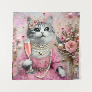 Adorable Cat in a Pink Dress With Pearls Tapestry