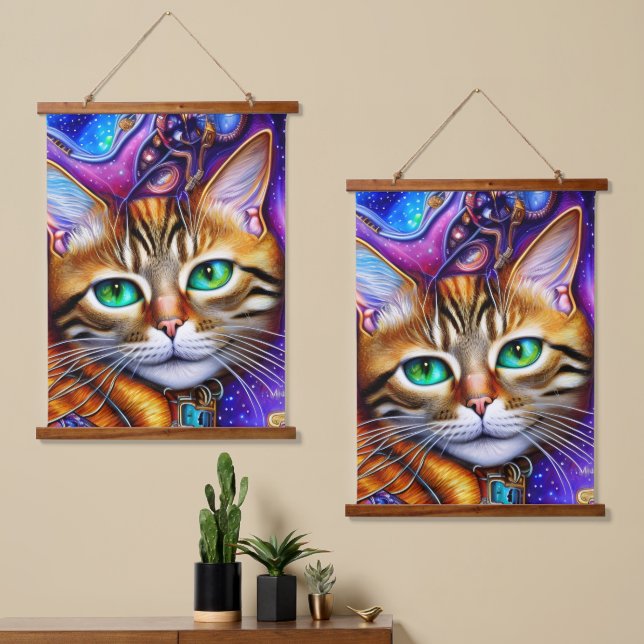 Adorable Cat in Colourful Background Hanging Tapestry (Asymmetrical)