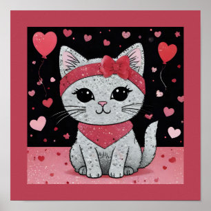 Adorable Cat in Disguise - Purrfect Valentine Fun Poster