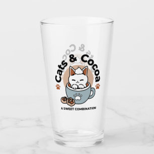 Adorable Cat in Mug Holiday Design - Cat & Cocoa Glass