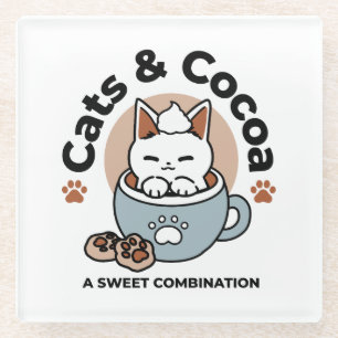 Adorable Cat in Mug Holiday Design - Cat & Cocoa Glass Coaster
