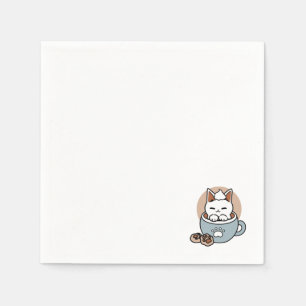 Adorable Cat in Mug Holiday Design - Cat & Cocoa Napkin