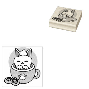 Adorable Cat in Mug Holiday Design - Cat & Cocoa Rubber Stamp