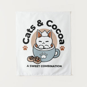 Adorable Cat in Mug Holiday Design - Cat & Cocoa Tapestry