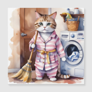 Adorable Cat in Pajamas Doing Laundry Funny