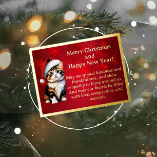 Adorable Cat in Santa Hat Foil Post Card